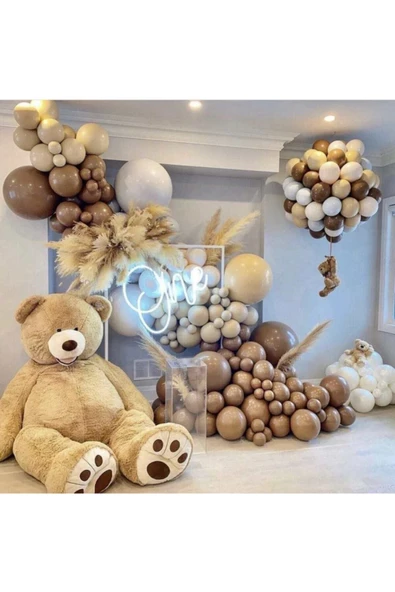 Pazariz Pastel Karamel Sütlü Kahve Duman Ve Beyaz Renk Balon Zinciri 100 Adet ürün görseli