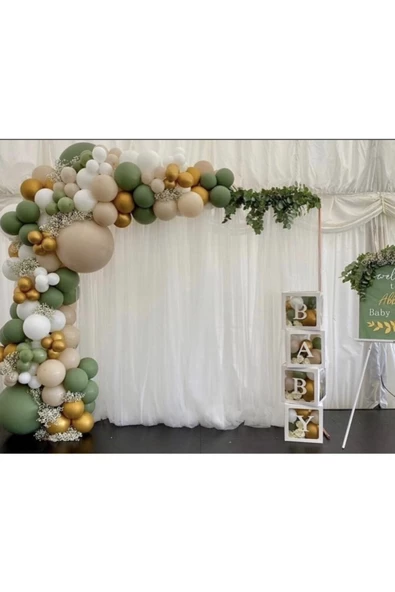 Pazariz Krom Gold Okaliptus Sütlü Kahve Ve Beyaz Balon Zinciri 100 Adet