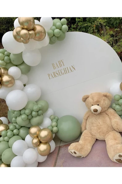 Pazariz Küf Yeşili Beyaz Krom Gold Balon Konsept Zinciri 100 Adet