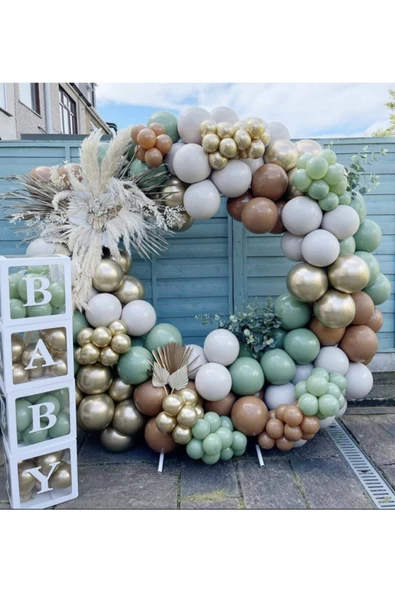 Pazariz Krom Gold Küf Yeşili Karamel Ve Taş Rengi Balon Zinciri 100 Adet ürün görseli