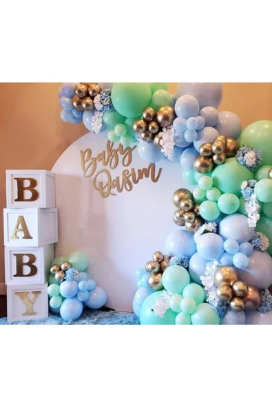 Pazariz Krom Gold Makaron Mavi Ve Mint Yeşili Balon Zinciri 100 Adet ürün görseli