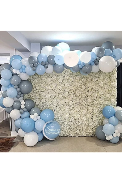 Pazariz Makaron Mavi Gri Beyaz Balon Zinciri 100 Adet