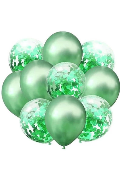 Pazariz Yeşil Krom Konfetili Balon