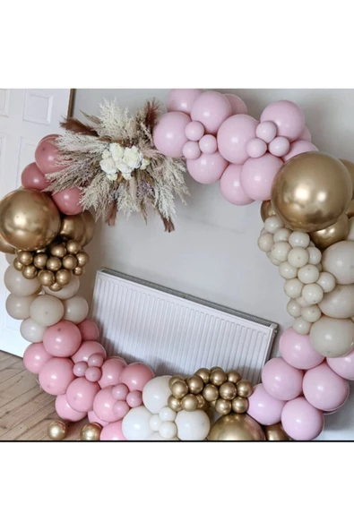 Pazariz Krom Gold Makaron Pembe Toz Pembe Ve Ten Rengi Balon Zinciri 100 Adet ürün görseli