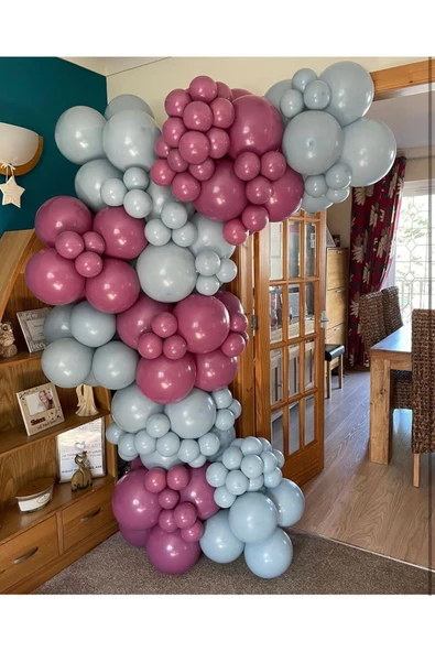 Pazariz Pastel Yaban Çileği Ve Fırtına Mavisi Balon Zinciri 100 Adet ürün görseli