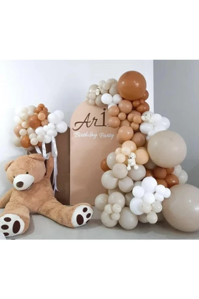 Pazariz Pastel Karamel Çöl Kumu Taş Ve Beyaz Balon Zinciri 100 Adet ürün görseli
