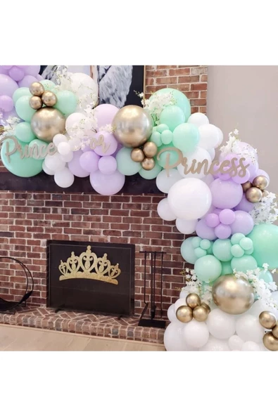 Pazariz Krom Gold Pastel Lila Mint Yeşili Ve Beyaz Balon Zinciri 100 Adet