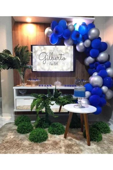 Pazariz Pastel Mavi Metalik Gri Balon Balon Zincri ürün görseli