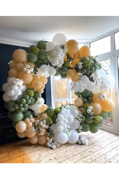Pazariz Pastel Beyaz Küf Yeşili Ve Sütlü Kahve Balon Zinciri 100 Adet