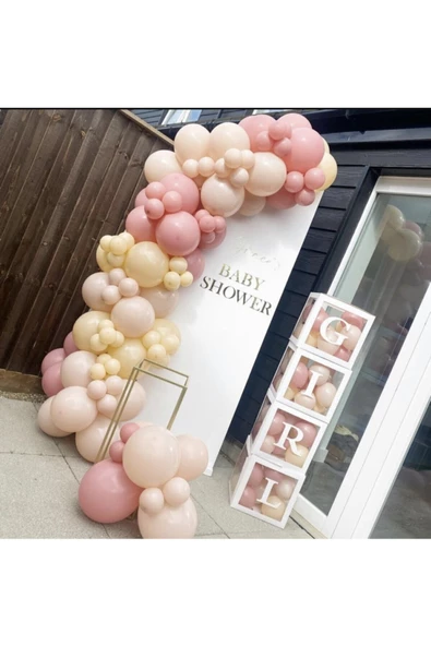 Pazariz Pastel Balon Zinciri Sütlü Kahve Toz Pembe Ve Deniz Kumu 100 Adet