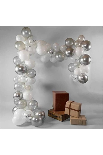 Pazariz Gümüş Kombin Balon Zinciri Seti 5 Metre 145 Adet Balon ürün görseli