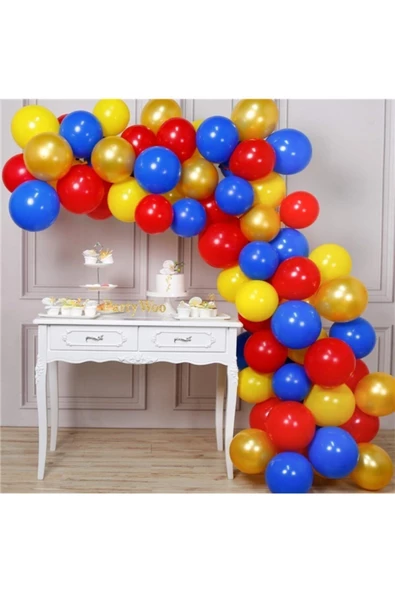Pazariz 100 Adet Kırmızı Sarı Kombin Zincir Balon Seti 5 Metre