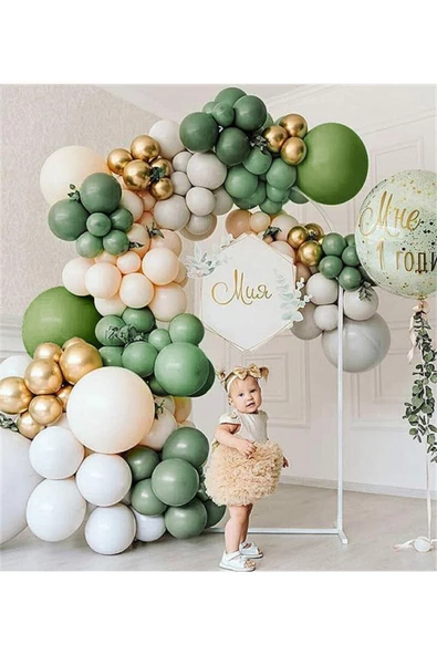 Pazariz Krom Gold Adaçayı Kış Yeşili Gri Somon Ve Beyaz Balon Zinciri 100 Adet ürün görseli