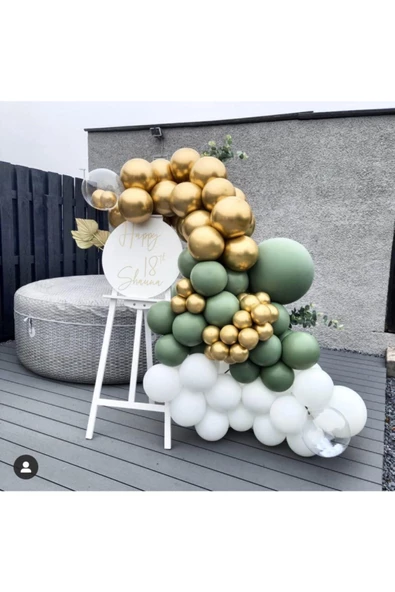 Pazariz Krom Gold Pastel Küf Yeşili Beyaz Balon Zinciri 100 Adet ürün görseli