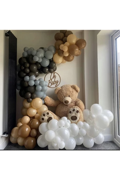 Pazariz Çikolata Kahve Karamel Ten Rengi Gri Ve Beyaz Balon Zinciri 100 Adet ürün görseli