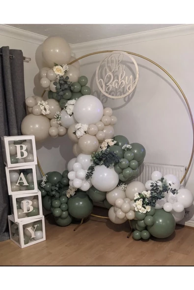 Pazariz Retro Adaçayı Deniz Kumu Ve Beyaz Balon Zinciri 100 Adet ürün görseli