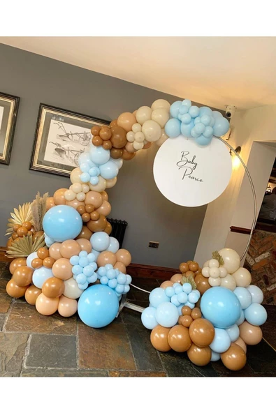 Pazariz Pastel Karamel Çöl Kumu Sütlü Kahve Ve Makaron Mavi Balon Zinciri 100 Adet