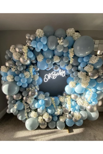 Pazariz Krom Beyaz Altın Makaron Mavi Ve Gri Balon Zinciri 100 Adet