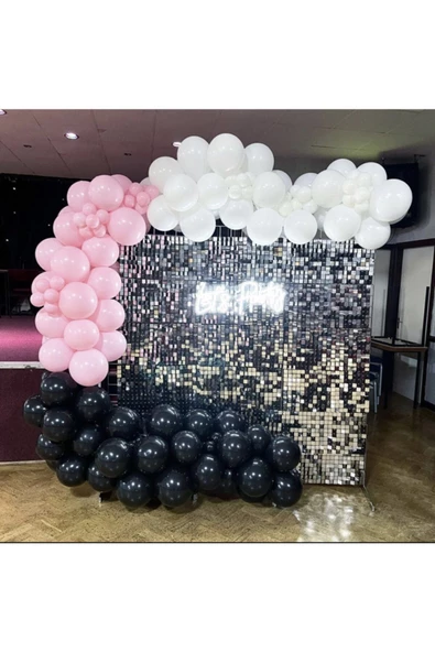 Pazariz Pastel Siyah Beyaz Pembe Balon Zinciri 100 Adet