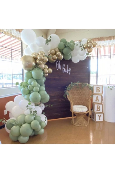 Pazariz Krom Gold Kış Yeşili Ve Beyaz Balon Zinciri 100 Adet ürün görseli