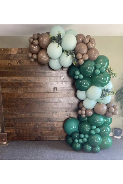 Pazariz Pastel Koyu Yeşil Çikolata Kahve Ve Mint Yeşili Balon Zinciri 100 Adet