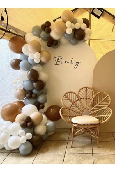 Pazariz Pastel Çikolata Kahve Sütlü Kahve Gri Ve Beyaz Balon Zinciri 100 Adet