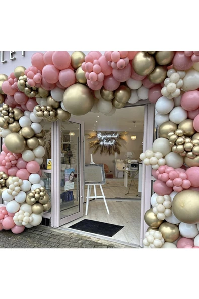 Pazariz Krom Gold Toz Pembe Sütlü Kahve Ve Duman Balon Zinciri 100 Adet