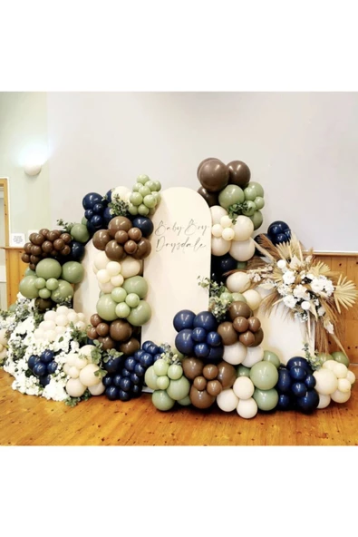 Pazariz Gece Mavisi Karamel Kış Yeşili Ve Sütlü Kahve Balon Zinciri 100 Adet