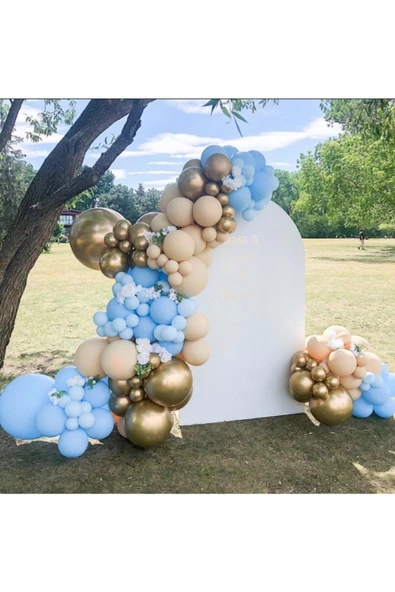 Pazariz Krom Gold Pastel Mavi Ve Somon Balon Zinciri 100 Adet