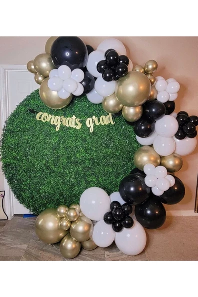 Pazariz Krom Gold Pastel Siyah Beyaz Balon Zinciri 100 Adet