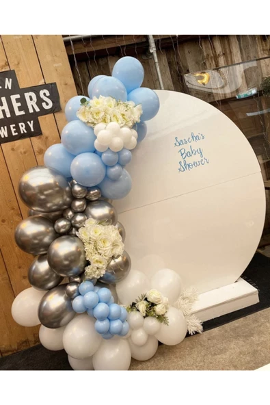 Pazariz Krom Beyaz Altın Makaron Mavi Ve Beyaz Balon Zinciri 100 Adet ürün görseli