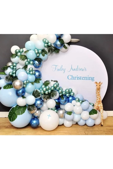 Pazariz Krom Yeşil Mavi Gümüş Makaron Mavi Ve Beyaz Balon Zinciri 100 Adet ürün görseli