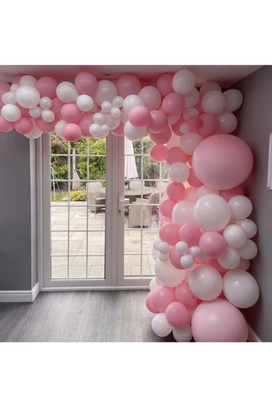 Pazariz Pastel Pembe Beyaz Balon Zinciri 100 Adet