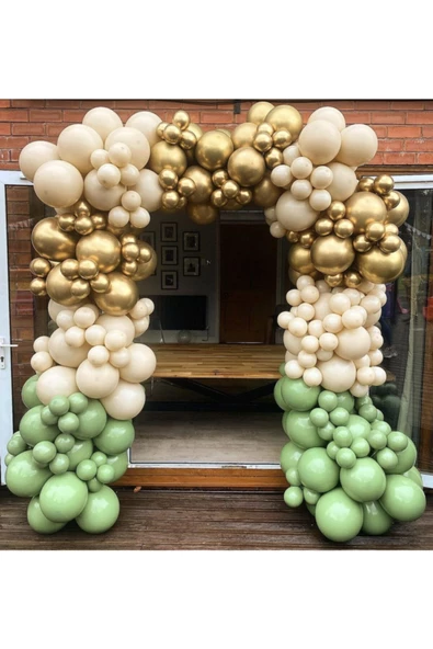 Pazariz Krom Gold Sütlü Kahve Ve Kış Yeşili Balon Zinciri 100 Adet