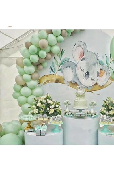 Pazariz Pastel Gri Yeşil Balon Balon Zinciri 100 Adet ürün görseli