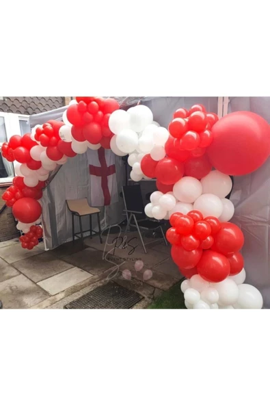 Pazariz Cs- Pastel Kırmızı Beyaz Balon Zinciri 100 Adet + 5 Mt Balon Zinciri Modern 972844 ürün görseli