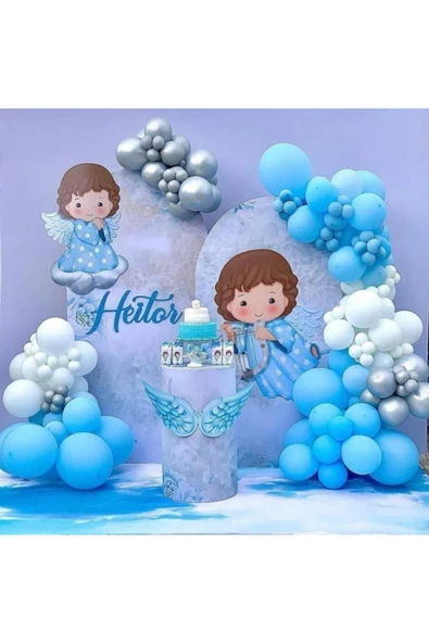 Pazariz Krom Gümüş Mavi Beyaz Balon Zincir