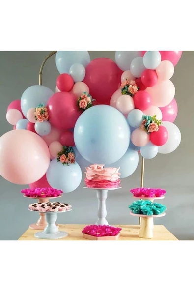 Pazariz Pastel Fuşya Makaron Pembe Ve Mavi Balon Zinciri 100 Adet
