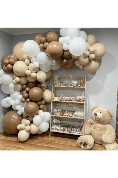 Pazariz Pastel Kahverengi Beyaz Ve Ten Rengi Balon Zinciri 100 Adet