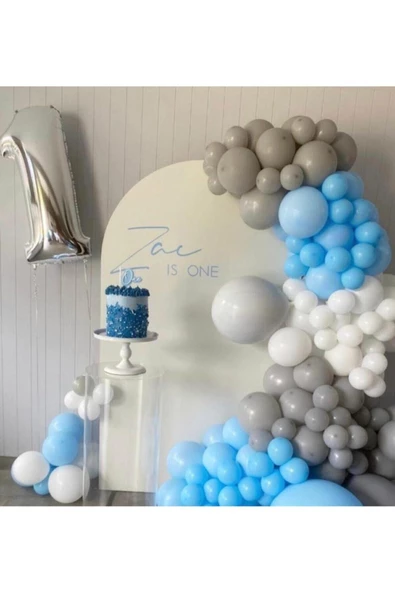 Pazariz Pastel Beyaz Gri Ve Makaron Mavi Balon Zinciri 100 Adet ürün görseli