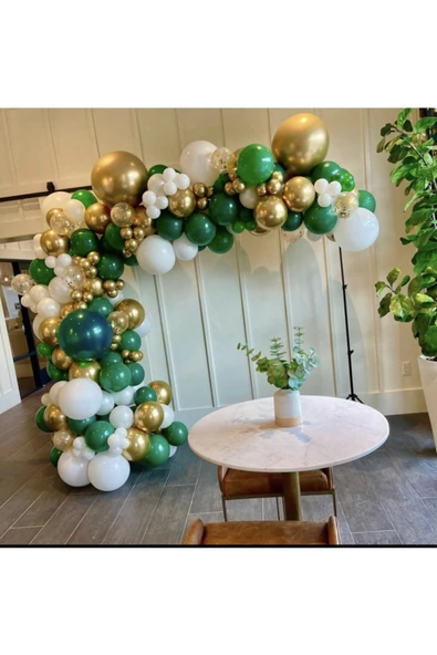 Pazariz Krom Gold Koyu Yeşil Ve Beyaz Balon Zinciri 100 Adet ürün görseli