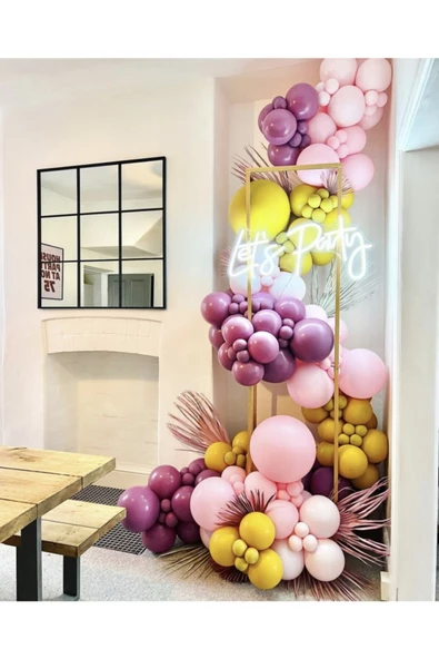 Pazariz Retro Yaban Çileği Zerdeçal Ve Makaron Pembe Balon Zinciri 100 Adet ürün görseli