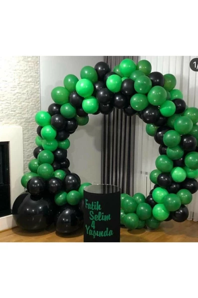 Pazariz Siyah Yeşil Konsept Zincir Balon 100 Adet Balon Zinciri 5 M