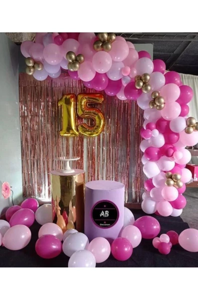 Pazariz Krom Gold Fuşya Makaron Pembe Balon Balon Zincir