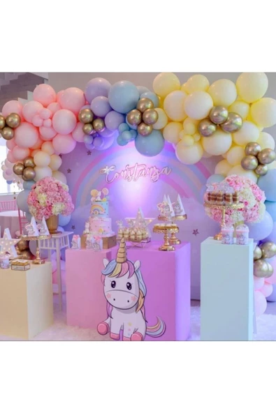 Pazariz 100 Adet Unicorn Doğum Günü Parti Temalı Karışık Makaron Krom Balon Seti ürün görseli