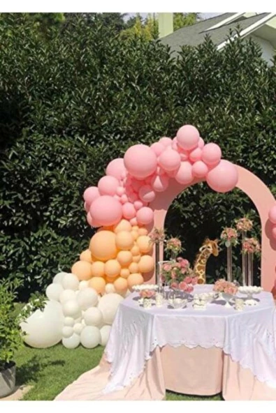 Pazariz 100 Adet Pembe Beyaz Somon Balon Zincir Özel Gün Pastel Ton Konsepti Balon Zincir