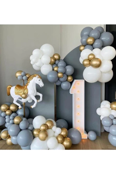 Pazariz Krom Gold Pastel Gri Ve Beyaz Balon Zinciri 100 Adet