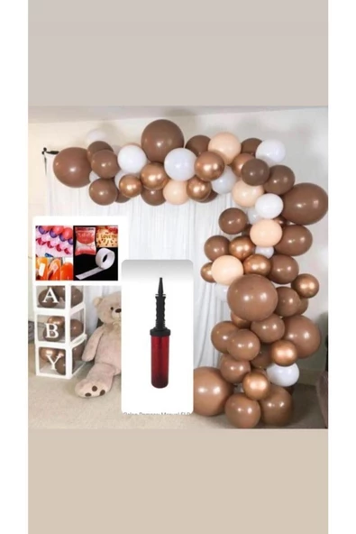 Pazariz 105 Adet Balon Krom Gold - Karamel Kahve-pastel Beyaz Somon Balon -+balon Pompası