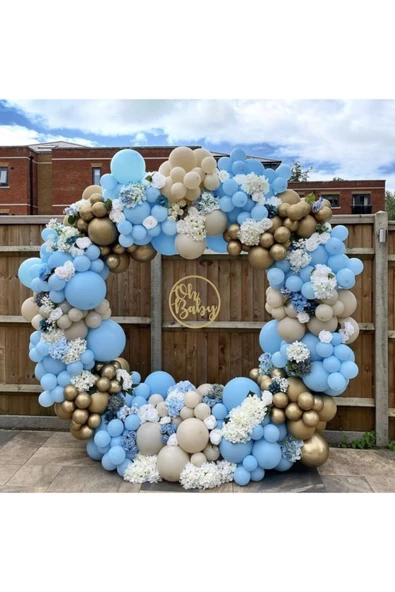 Pazariz Krom Gold Makaron Mavi Ve Sütlü Kahve Balon Zinciri 100 Adet