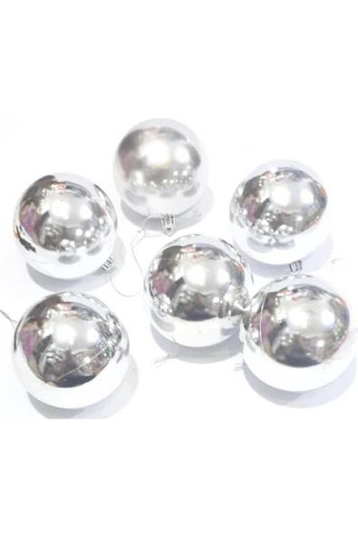 Pazariz Yılbaşı Yeni Yıl Süsü Çam Ağacı Süs Top 8 Cm 6'lı Gümüş ürün görseli 1